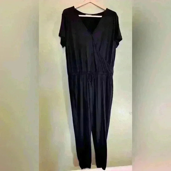 Women's Casual Deep V-Neck Short Sleeve Wrap Drawstring Waist Jumpsuit Romper - Picture 2 of 6